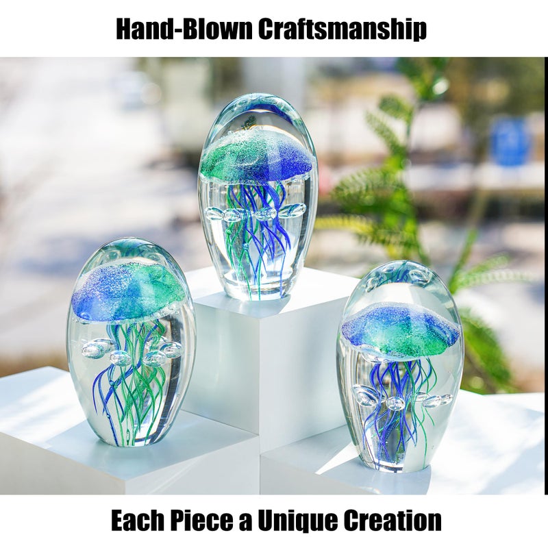 QFkris Hand Blown Glass Jellyfish Paperweight, 3.8" Jellyfish in Glass Decoration, Jelly Fish Figurine Art Decor, for Women - Image 2
