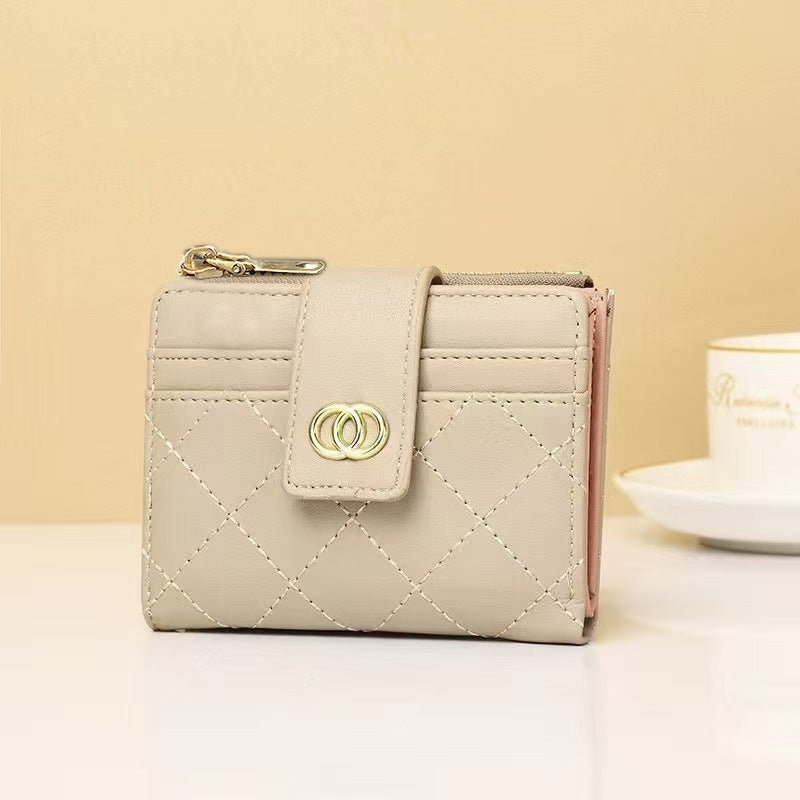 New Womens Wallet Short Solid Color Card Bag 2023 Summer Womens High Sense Zipper Coin Purse Wholesale Khaki