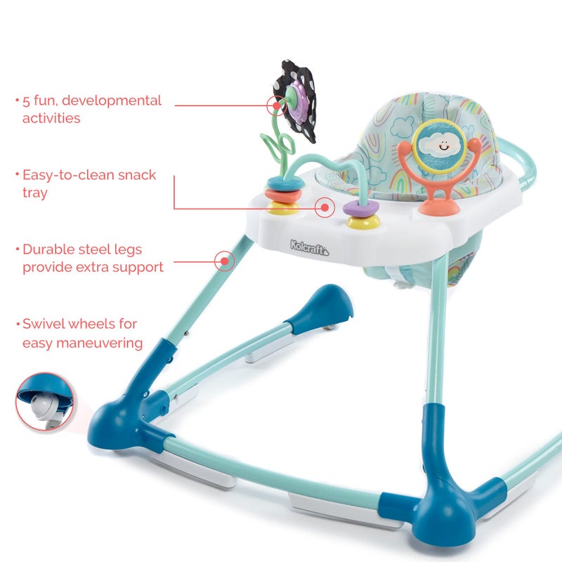 Kolcraft Tiny Steps Too 2-in-1 Infant and Baby Push Walker with Wheels, Seated or Walk-Behind Design, Entertaining Developmental Activities for Boys and Girls, Sturdy Steel Frame - Clouds and Rainbows - Image 2