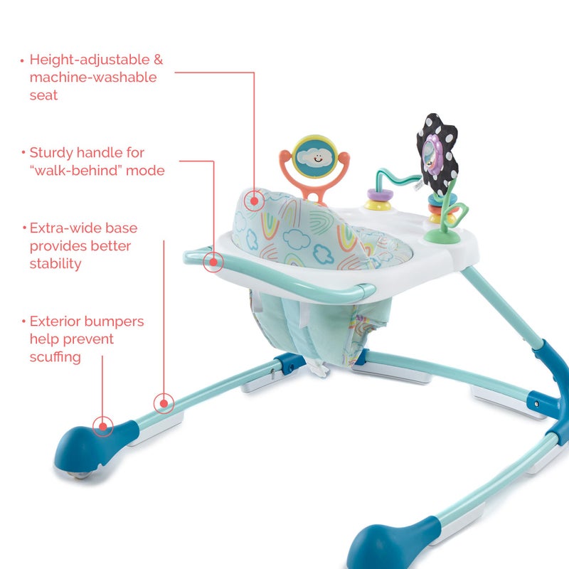 Kolcraft Tiny Steps Too 2-in-1 Infant and Baby Push Walker with Wheels, Seated or Walk-Behind Design, Entertaining Developmental Activities for Boys and Girls, Sturdy Steel Frame - Clouds and Rainbows - Image 3