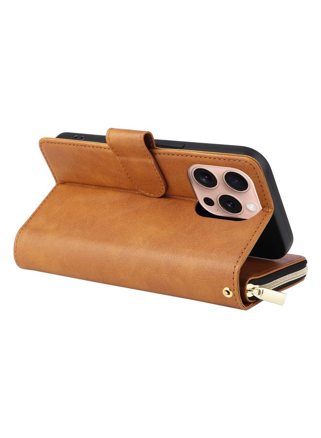 S-TOP Case For iPhone 16 Pro 9 Card Slots Zipper Wallet Bag Leather Phone Case - Image 5