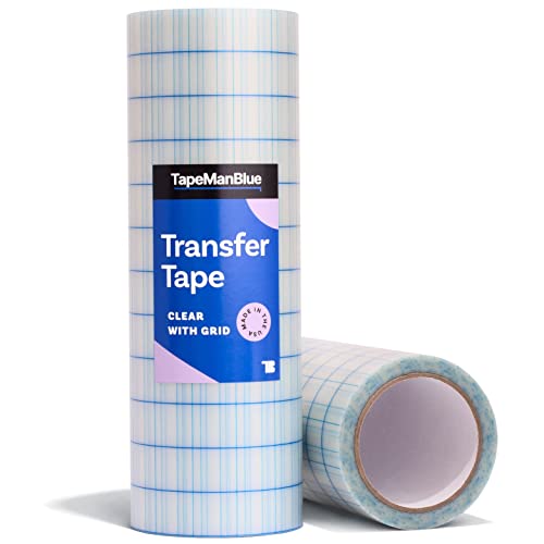 TapeManBlue Clear Transfer Tape for Vinyl, 12" x 100' Roll with Grid, Premium Vinyl Transfer Tape for Crafts, Decals, and Letters - Image 1