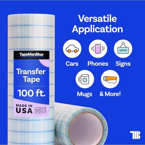 TapeManBlue Clear Transfer Tape for Vinyl, 12" x 100' Roll with Grid, Premium Vinyl Transfer Tape for Crafts, Decals, and Letters - Image 4