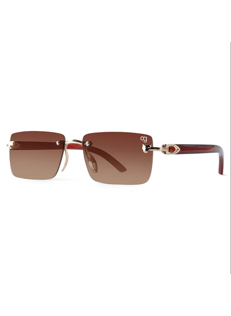 Woggles Xylo Brown Rimless Rectangle Sunglasses |Men & Women|100% UV Protection