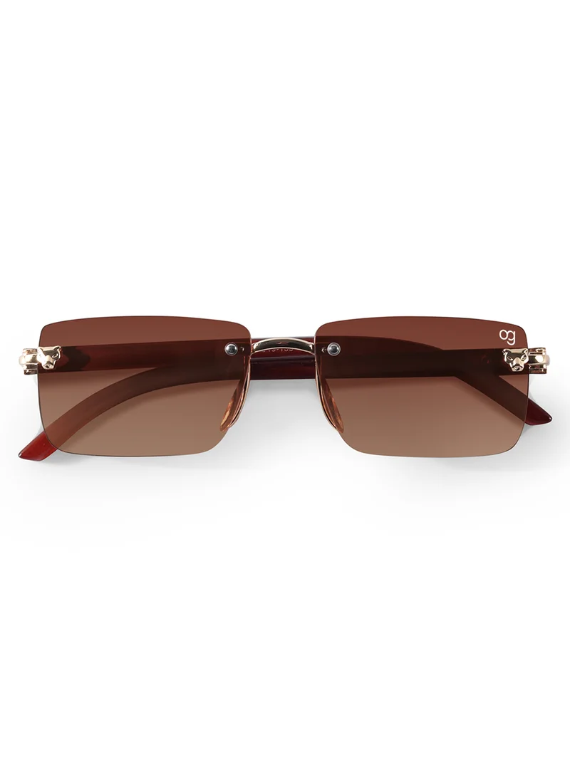 Woggles Xylo Brown Rimless Rectangle Sunglasses |Men & Women|100% UV Protection