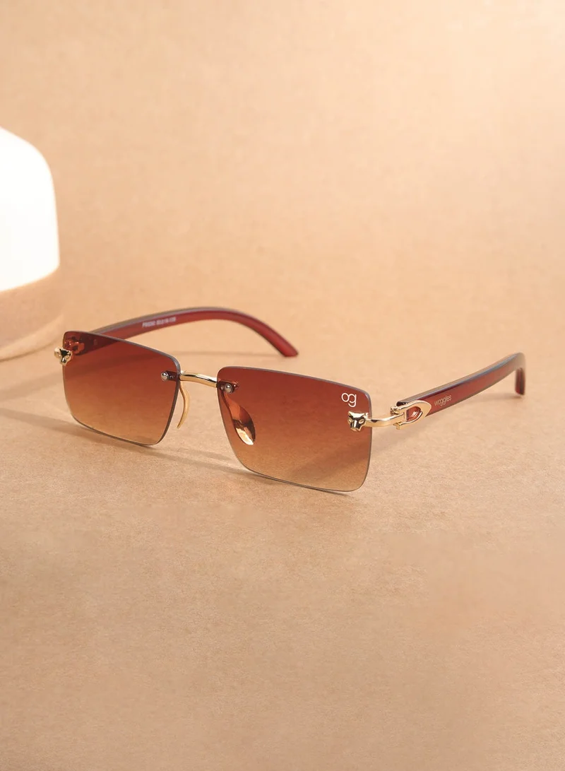 Woggles Xylo Brown Rimless Rectangle Sunglasses |Men &amp; Women|100% UV Protection