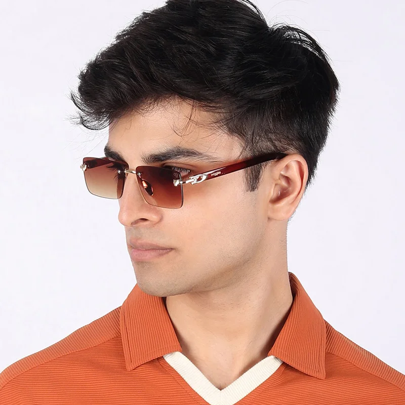 ووجلز نظارات شمسية مستطيلة بدون إطار بلون بني  بحماية % من الأشعة فوق البنفسجية للرجال والنساء