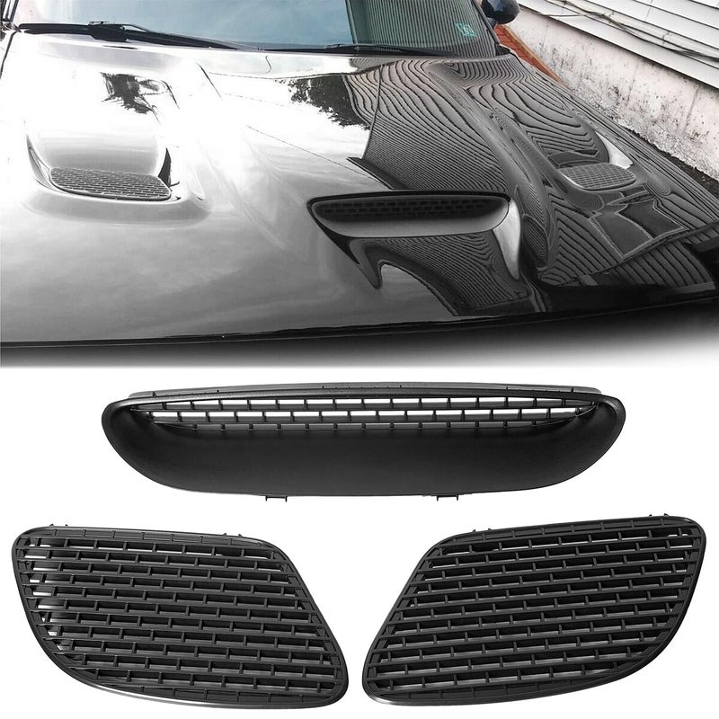 ECOTRIC Hood Scoop Vent Compatible with 20152018 Dodge Challenger SRT Hellcat 20192023 RT Scat Pack Black Hood Bezels Grille Replace for 68184348AD 68184348AB 68184348AF 68184352AB 68184353AB