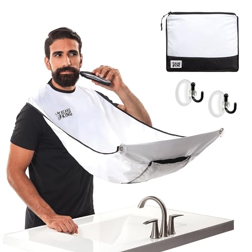 Beard King Beard Bib Apron Shaving Set for Dad As Seen on Shark Tank Mens Hair Catcher for Shaving Grooming Accessories Packing Pouch White