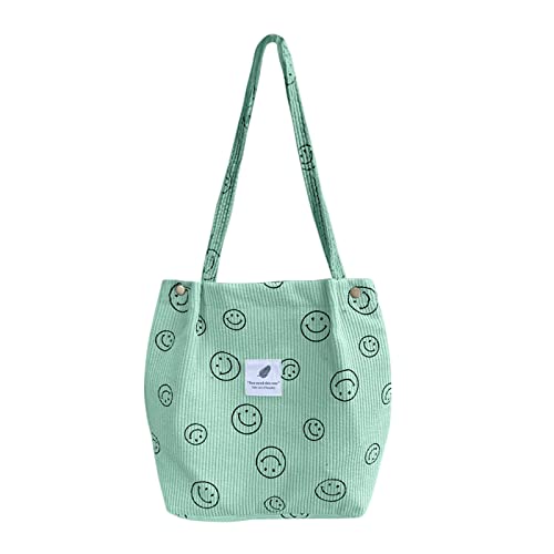 JARKJARD Corduroy Tote Bag Aesthetic Cute Tote Bags Large School Shoulder Bags for Teen Girls Trendy Stuff(Green) - Image 1