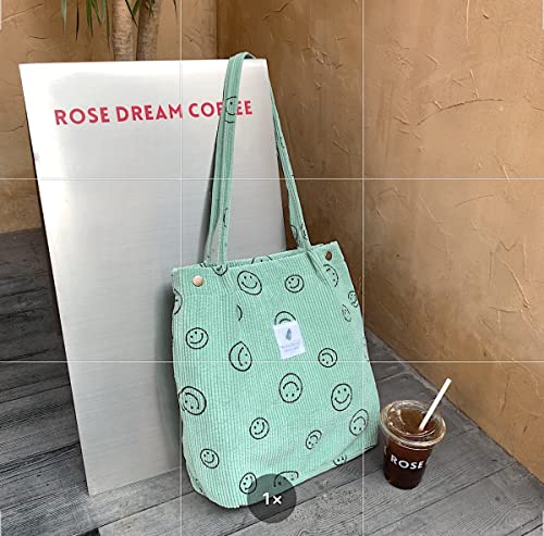 JARKJARD Corduroy Tote Bag Aesthetic Cute Tote Bags Large School Shoulder Bags for Teen Girls Trendy Stuff(Green) - Image 2