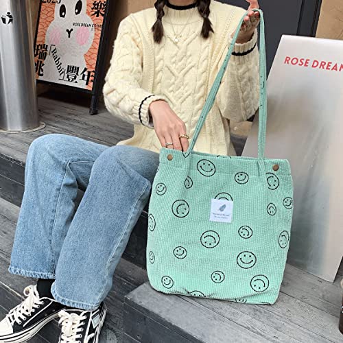 JARKJARD Corduroy Tote Bag Aesthetic Cute Tote Bags Large School Shoulder Bags for Teen Girls Trendy Stuff(Green) - Image 3