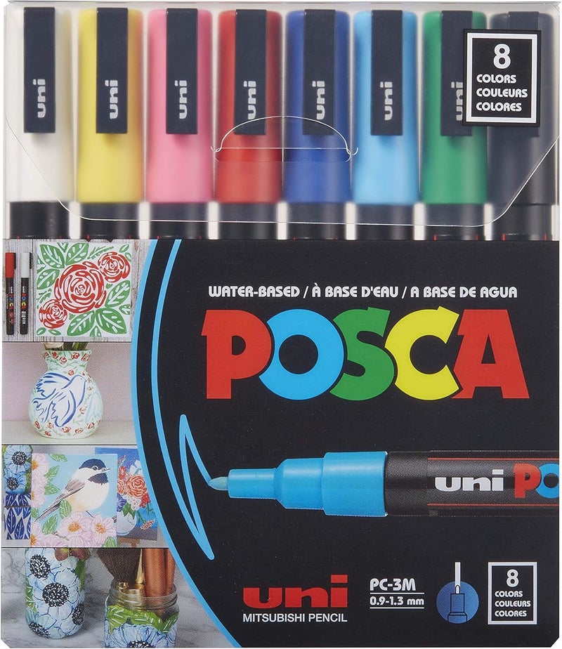 POSCA Uni Paint Marker Pen - Pc-3M Extra Fine 0.9-1.3 Mm, 8 Colors - Image 1