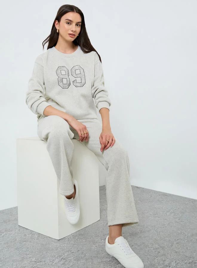 Styli Printed Crew Neck Sweatshirt and Joggers Co-Ords