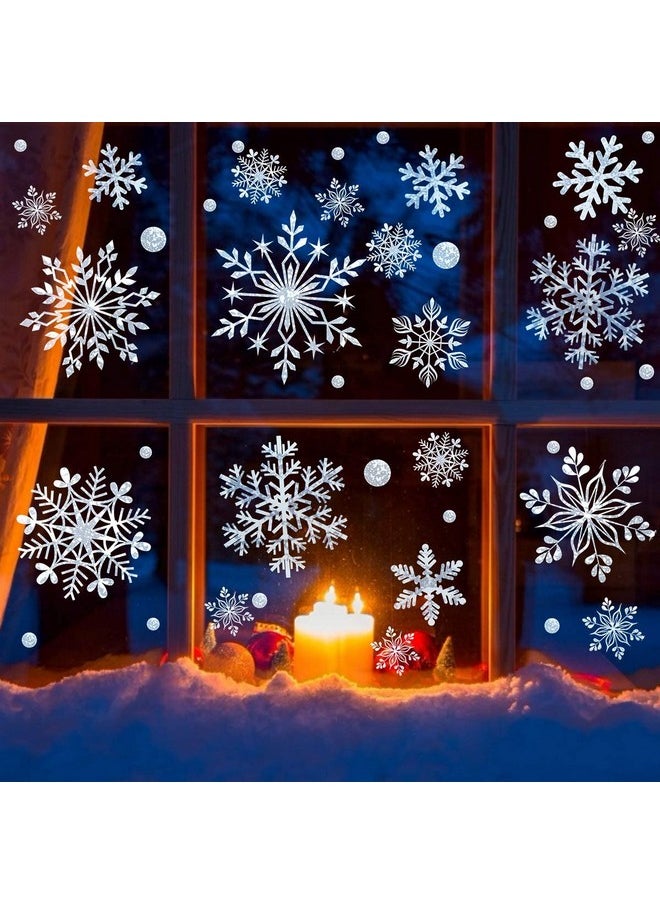 DC-BEAUTIFUL 318 Pcs Christmas Snowflakes Clings Decoration Set, White Christmas Theme Window Stickers, Winter Snow Flakes Clings Party Decal (12 Sheets)  - Image 1