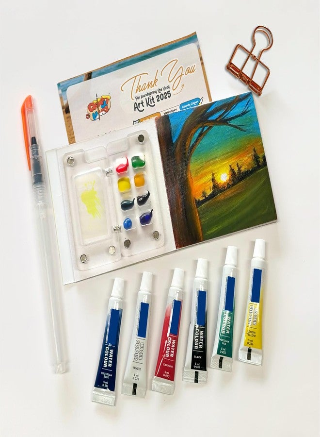 The Crafthives Mini Travel Watercolor Art Kit - Metal Clip | Portable 6-Colour Watercolor Palette with Wooden Mixing Tray & Water Brush | Compact Painting Kit for Artists, Students & Hobbyists - Image 5