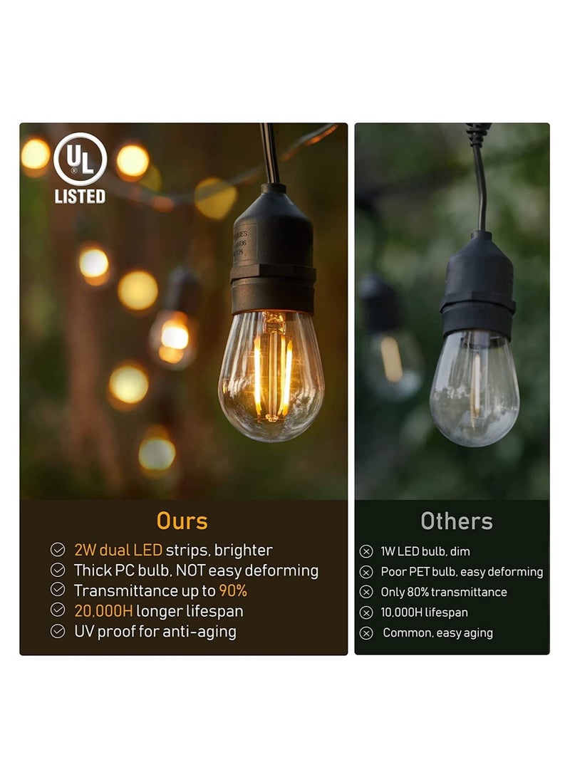 منزل منظم قطعتان من مصابيح LED الخارجية لأضواء الفناء الخارجية المقاومة للماء 20M2 * 10M) IP65 لمبات إديسون المعلقة المقاومة للكسر ومقاومة للكسر مع حبلا من الدرجة التجارية لحفلة مقهى في الفناء الخلفي - Image 2