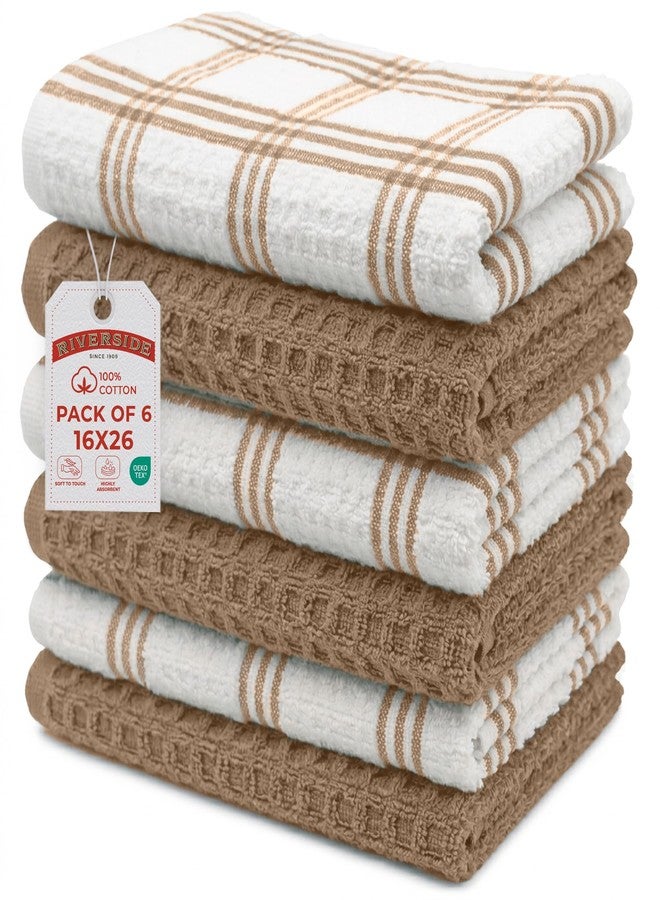 RIVERSIDE Pack of 6 Premium Kitchen Towels Set 16 x 26 Inches, 100% Ring Spun Cotton Super Soft Tea and Bar Towels Set, Quick Drying Dish Towels for Drying Dishes (Tan) - Image 1
