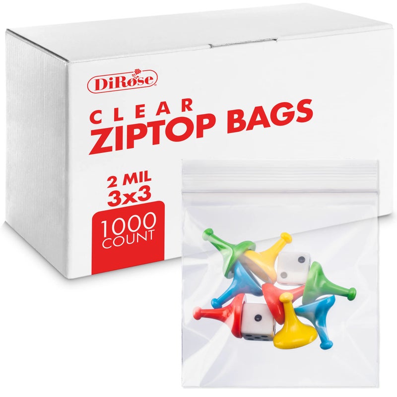Zip Bags Clear Plastic With Zipper Seal - By DiRose | Resealable, Strong, Thick, Sturdy | For Organizing, Travel, Shipping, Packaging, and Storage | 3X3 | 1000 Pack