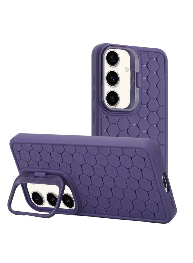 جراب هاتف TPU مع حامل عدسات مشعة على شكل قرص العسل لهاتف Samsung Galaxy A55 5G (أرجواني)