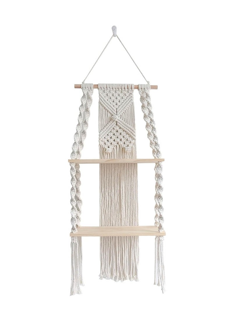 General Bohemian style wood woven plant wall-mounted knot weaving frame, handmade to provide decoration for small plants, books, photos, Bohemian style suspended shelf  - Image 1