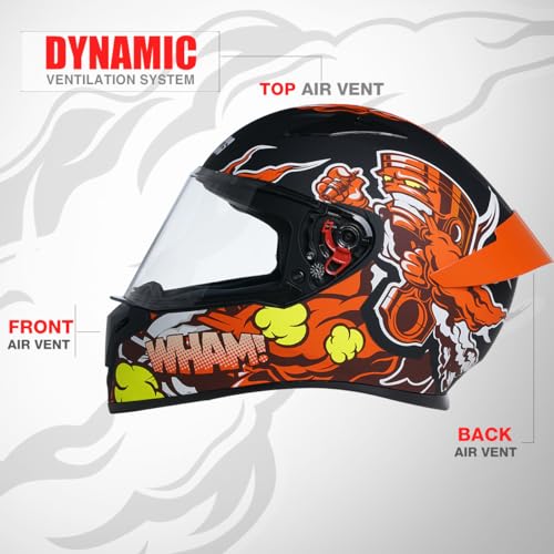Studds Thunder D10 ISI and DOT Certified Full Face Graphic Helmet for Men and Women with Clear Visor and Painted Spoiler, Motorcycling - Image 2