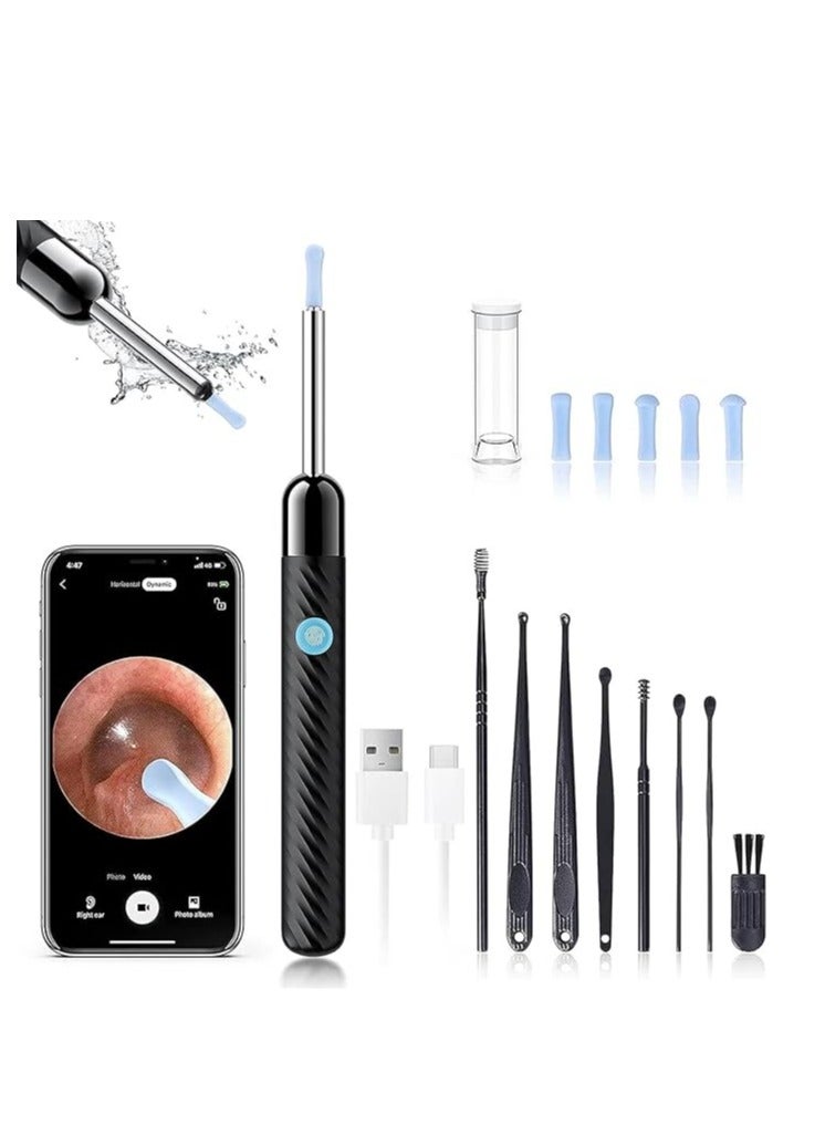 Generic Earwax Removal -8 Earwax Removal Tools - Earwax Removal Kit with Camera - Earwax Removal Kit with Lamp - Earwax with 6 Earspoons - Earwax Cleaning for iOS and Android (Black)  - Image 1