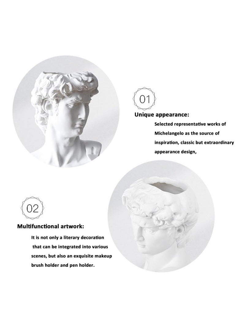 كابتن تيك Head Vase, Hosrnovo Greek Statue Decor David Heads Planter, Roman Style Vintage White Flowers Bowl Creative Housewarming Gift, Decorate Gardening, Bookshelves, Dining Tables(6.5X3.5In)(1 Pack) - Image 4