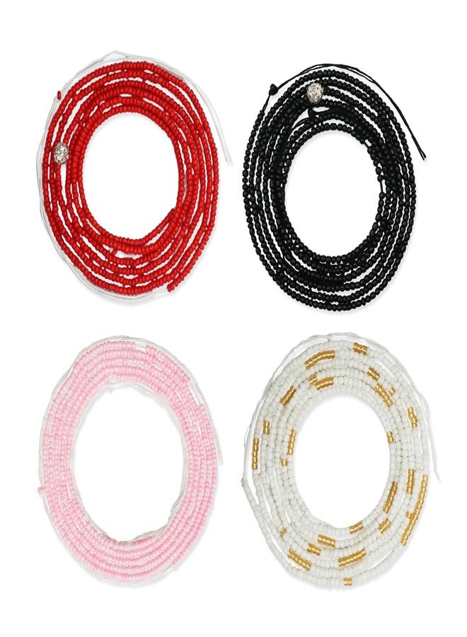 Teniinet 4PCS 50” Handmade African Waist Beads for Women Non-Stretching(Tie-on) Style 4 - Image 1