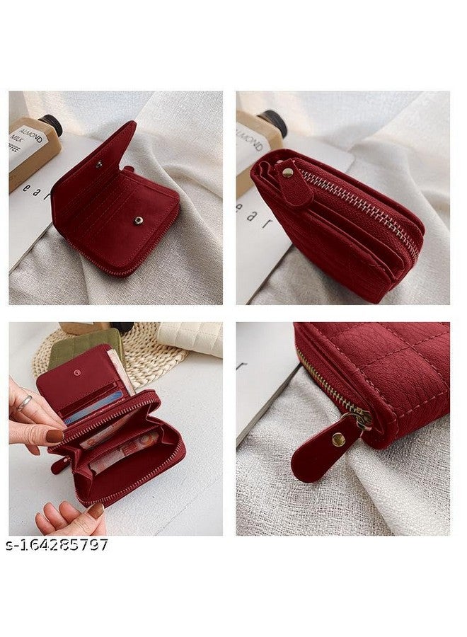 سيجا محفظة SYGA صغيرة من الجلد الصناعي بسحاب للنساء، أحمر - بنمط منقوش - Image 4