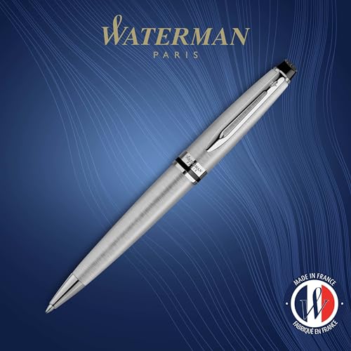 Waterman Expert Ballpoint Pen, Stainless Steel with Chrome Trim, Medium Nib with Blue Ink Cartridge, Gift Box - Image 2