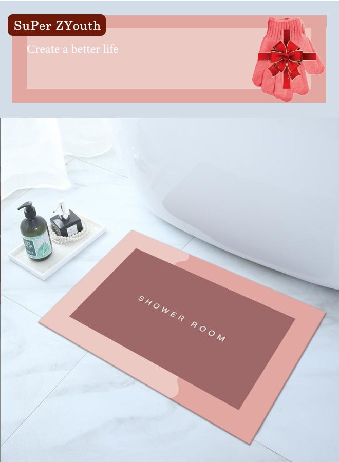 Super ZYouth Bathroom Mat with Bath Gloves, Soft Carpet Mat, Non-slip Soft Carpet, Super Absorbent Diatom Mud Bathroom Mat, Suitable for Shower Room, Bedroom, Baby Room, Women/Girls, Pink (50*80cm Rectangle) - Image 1