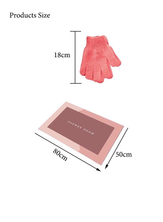 Super ZYouth Bathroom Mat with Bath Gloves, Soft Carpet Mat, Non-slip Soft Carpet, Super Absorbent Diatom Mud Bathroom Mat, Suitable for Shower Room, Bedroom, Baby Room, Women/Girls, Pink (50*80cm Rectangle) - Image 2
