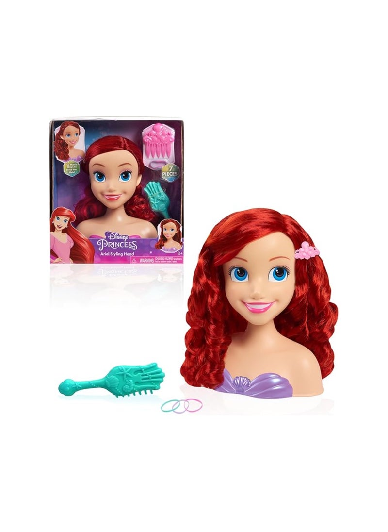 Just Play Disney Princess Ariel Small Styling Head – 8" Doll Head with Brush, Hair Comb & Bands for Kids  - Image 1