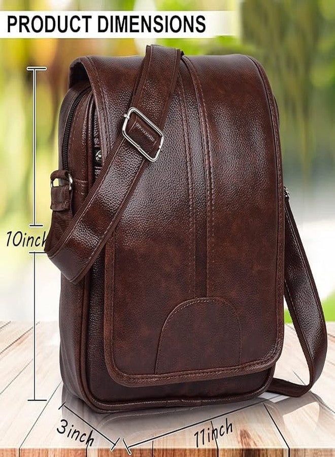 FUTURE X PU Synthetic Leather Stylish Men's Sling Bag Cross Body Travel Office Business messenger Laptop Bag (Brown) - Image 2