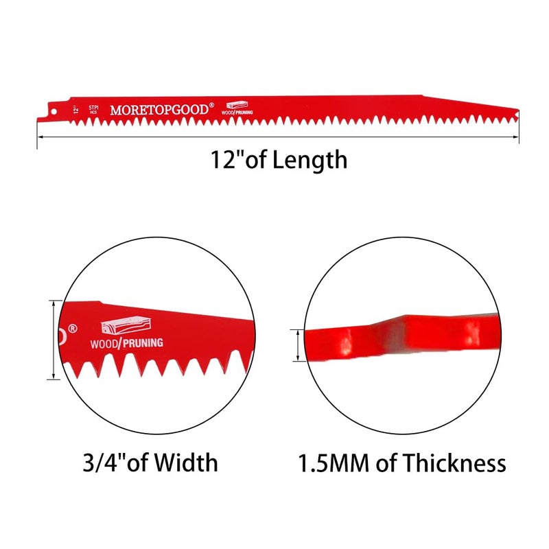 MORETOPGOOD Wood Pruning Reciprocating Saw Blades, Saw Blades for Trees Wood Cutting, 12 Inch Wood Saw Blades (10 Pack/5TPI) - Image 2