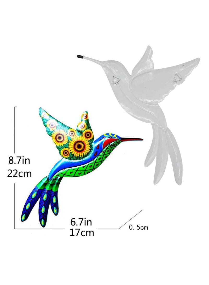 Metal Hummingbird Wall Decoration, Wrought Iron Hummingbird Sculptures Colorful Hummingbird Hanging Decoration for Indoor Outdoor Yard Lawn Garden Tree Fence (2Pcs) - Image 2