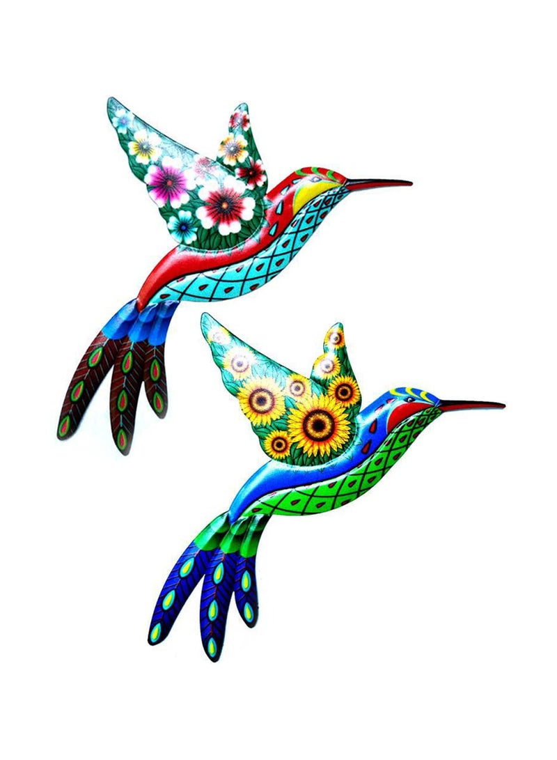 Metal Hummingbird Wall Decoration, Wrought Iron Hummingbird Sculptures Colorful Hummingbird Hanging Decoration for Indoor Outdoor Yard Lawn Garden Tree Fence (2Pcs) - Image 1