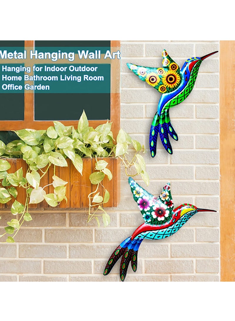 Metal Hummingbird Wall Decoration, Wrought Iron Hummingbird Sculptures Colorful Hummingbird Hanging Decoration for Indoor Outdoor Yard Lawn Garden Tree Fence (2Pcs) - Image 4