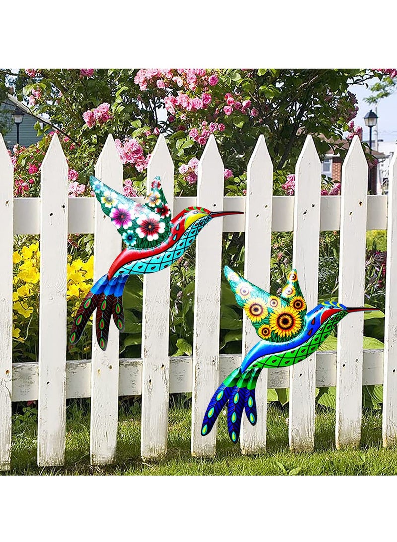 Metal Hummingbird Wall Decoration, Wrought Iron Hummingbird Sculptures Colorful Hummingbird Hanging Decoration for Indoor Outdoor Yard Lawn Garden Tree Fence (2Pcs) - Image 5
