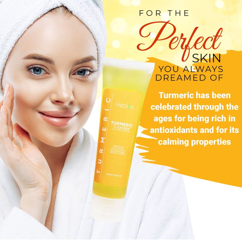 Healov Turmeric Face Wash, Turmeric Clear Skin Liquid Soap â€“ 100% Natural Anti Aging Exfoliating Facial Cleanser for Spots, Clearing Acne Scars, Age Spots, Sun Damage, Discoloration â€“ Bath Soap - Image 5