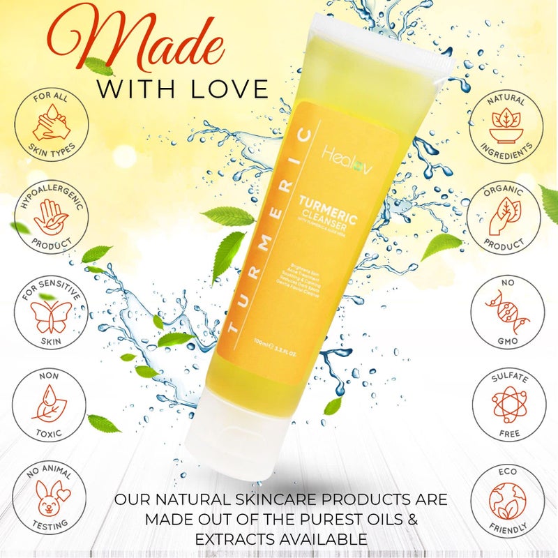Healov Turmeric Face Wash, Turmeric Clear Skin Liquid Soap â€“ 100% Natural Anti Aging Exfoliating Facial Cleanser for Spots, Clearing Acne Scars, Age Spots, Sun Damage, Discoloration â€“ Bath Soap - Image 4