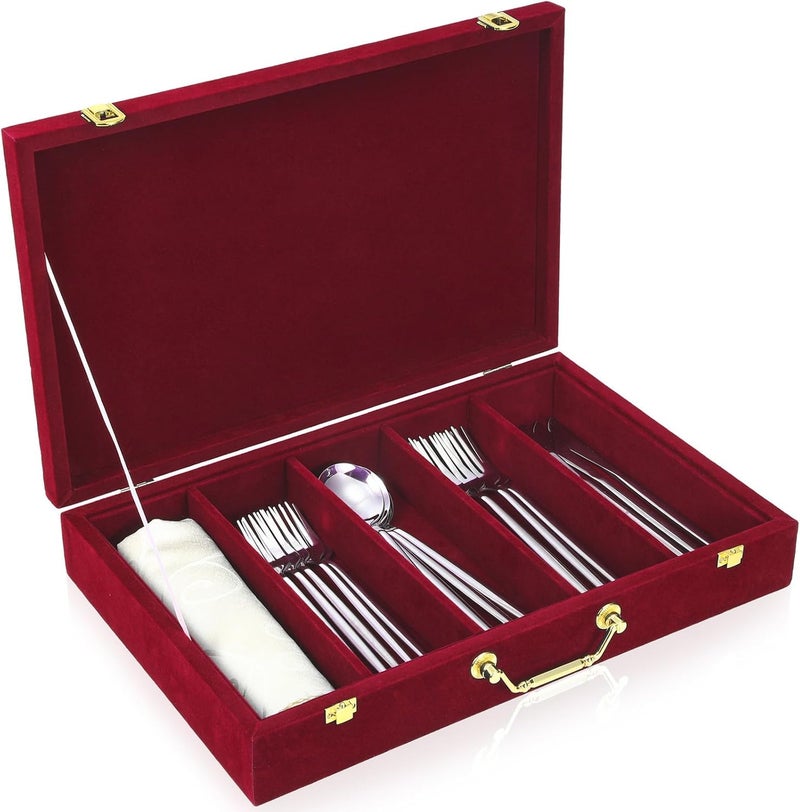 Pickmesh Silverware Case with Lid and Handle Silverware Storage Box Sterling Silver Flatware Chest Without Silver Tarnish Proof Utensils Organizer for Kitchen Elegant Decor Wedding GiftsBurgundy - Image 1
