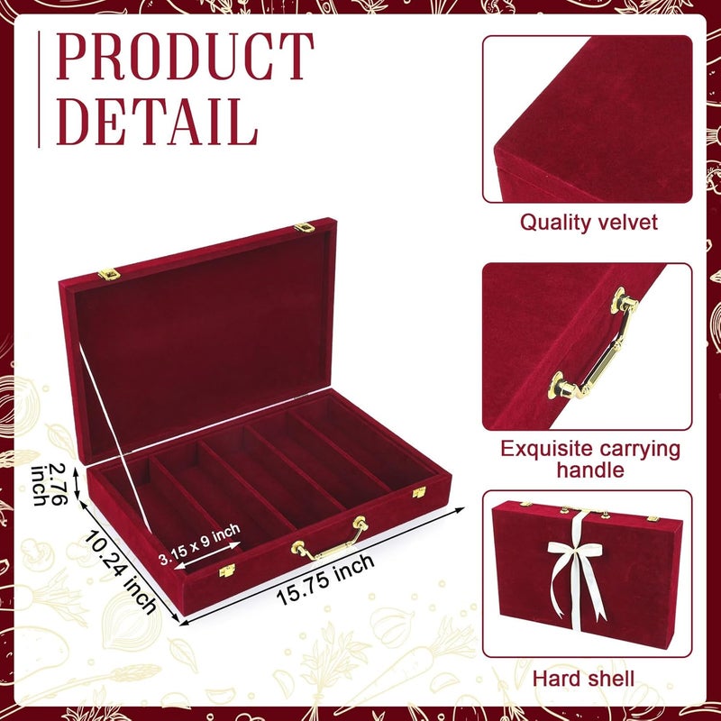 Pickmesh Silverware Case with Lid and Handle Silverware Storage Box Sterling Silver Flatware Chest Without Silver Tarnish Proof Utensils Organizer for Kitchen Elegant Decor Wedding GiftsBurgundy - Image 3