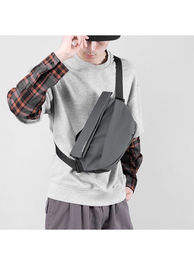 Men's Crossbody Shoulder Bag Fashionable Casual Sports Bicycle Riding Bag Urban Minimalist Style Leather Pure Color Backpack-Color:Gray Magnetic Closure  - Image 1