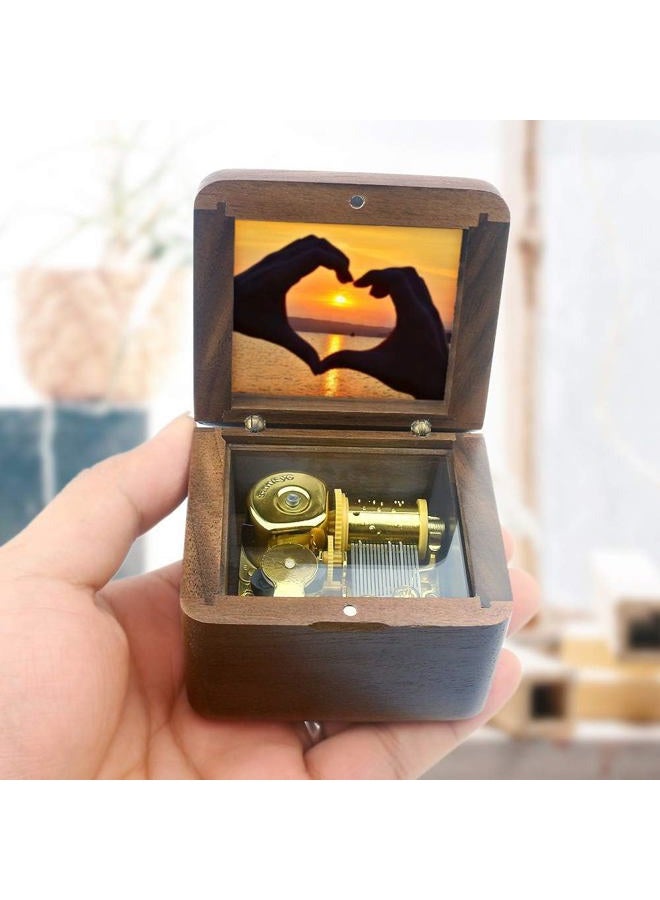 Sinzyo Natural Wooden Music Box with Customizable Photos Wind Up Musical Box Gifts for Christmas,Birthday and Valentine's Day(Simple Walnut, Tone:Can't Help Falling in Love) - Image 4