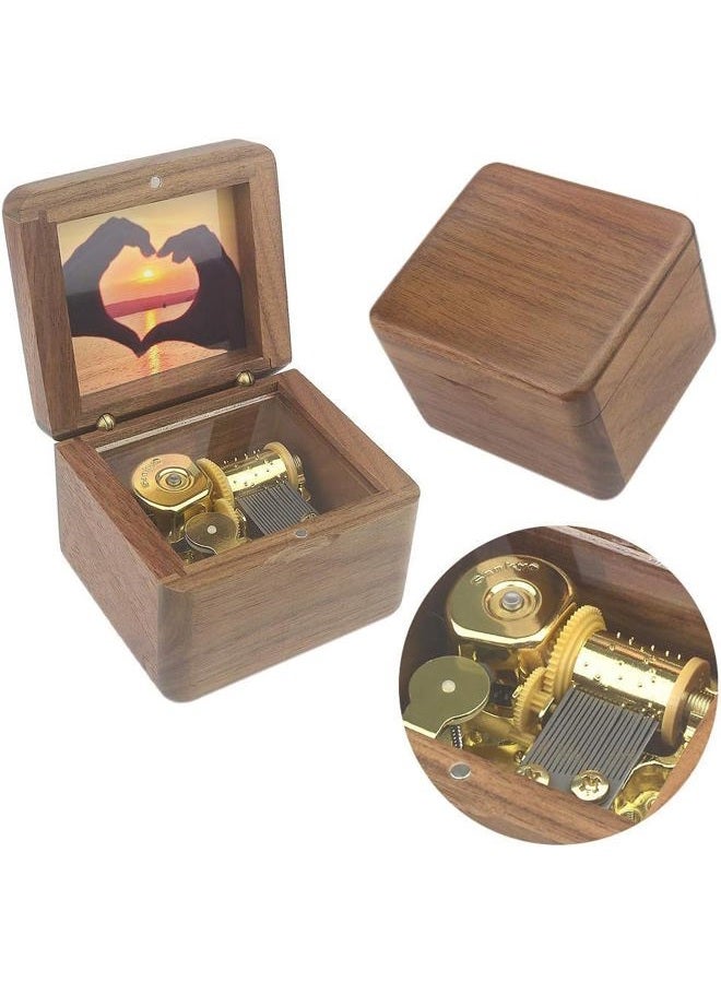 Sinzyo Natural Wooden Music Box with Customizable Photos Wind Up Musical Box Gifts for Christmas,Birthday and Valentine's Day(Simple Walnut, Tone:Can't Help Falling in Love) - Image 1
