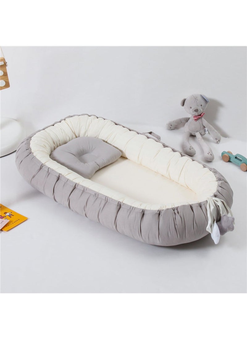 Generic Portable Baby Crib with Changing Pad Beige gray 