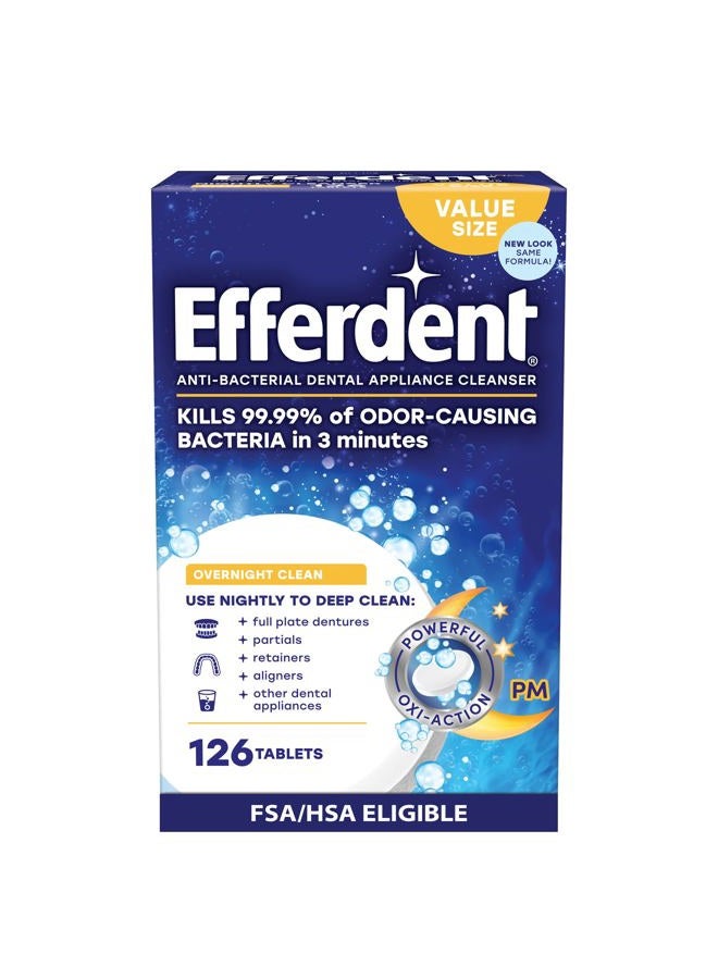 Efferdent Retainer Cleaning Tablets, Denture Cleaning Tablets for Dental Appliances, Overnight Whitening, 126 Count - Image 1