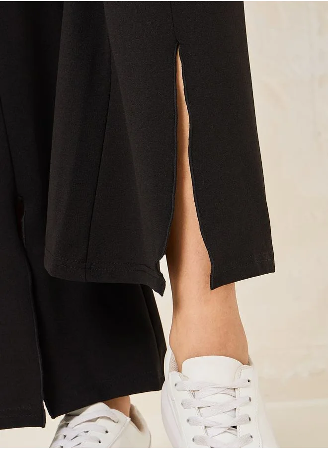ستايلي Bell Bottom Flared Knit Pants with Split Hem